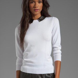 MILLY Sweater with Removable Black Leather Collar Size Petite